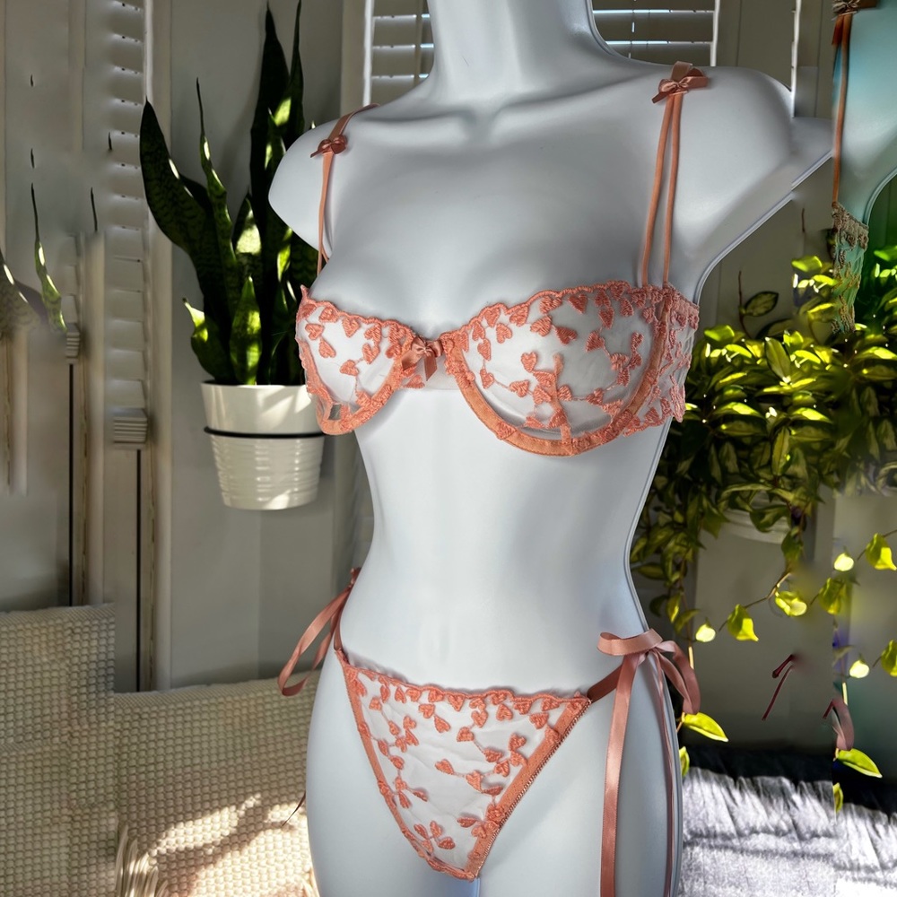 Pink lace heart lingerie set. Never worn!